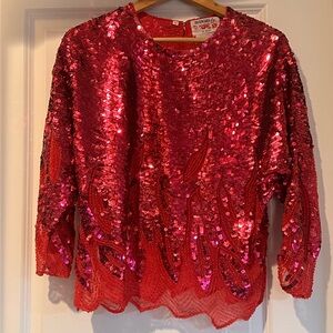 Vintage Shangri-La Red Sequin Beaded Top